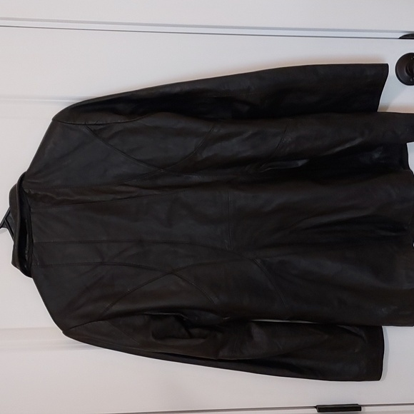 Women's Whet Blu Soft Supple Leather Black Trench Coat Size Medium - Picture 5 of 9